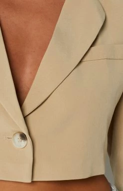 Beginning Boutique Olah Beige Crop Blazer