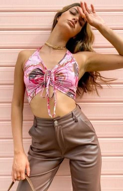 Beginning Boutique Ollie Tie Up Top Pink Tops