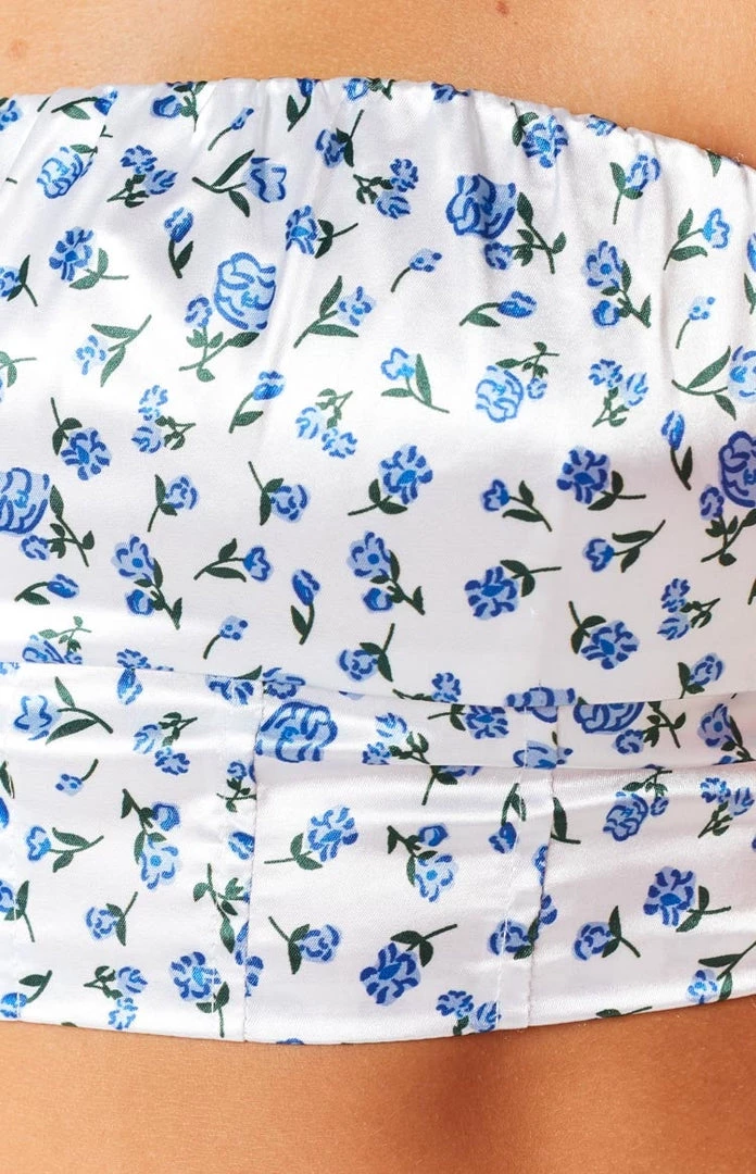 BB Exclusive Tops Opal Blue Floral Satin Corset Top 6 BB Exclusive Tops Opal Blue Floral Satin Corset Top
