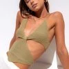 BB Exclusive Opal Khaki Cut Out Crop Top Tops