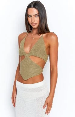 BB Exclusive Opal Khaki Cut Out Crop Top Tops