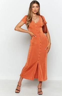 Beginning Boutique Dresses Tallulah Buttoned Maxi Dress Orange