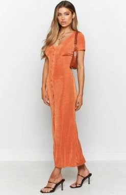 Beginning Boutique Dresses Tallulah Buttoned Maxi Dress Orange