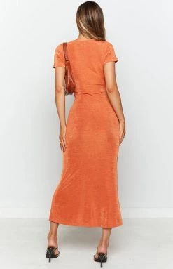 Beginning Boutique Dresses Tallulah Buttoned Maxi Dress Orange