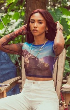 BB Exclusive Tops Panoramic Long Sleeve Mesh Top Multi