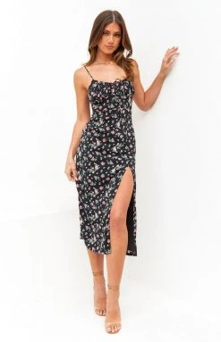 BB Exclusive Paloma Black Floral Midi Dress