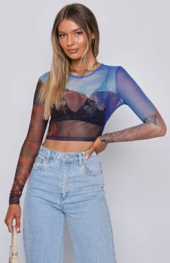 BB Exclusive Tops Panoramic Long Sleeve Mesh Top Multi