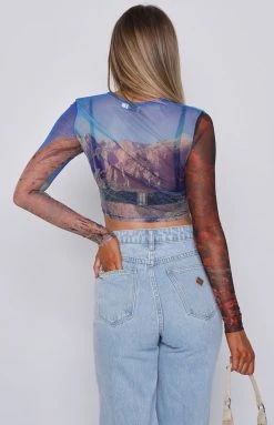 BB Exclusive Tops Panoramic Long Sleeve Mesh Top Multi