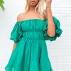 Beginning Boutique Paradise Puff Sleeve Dress Green