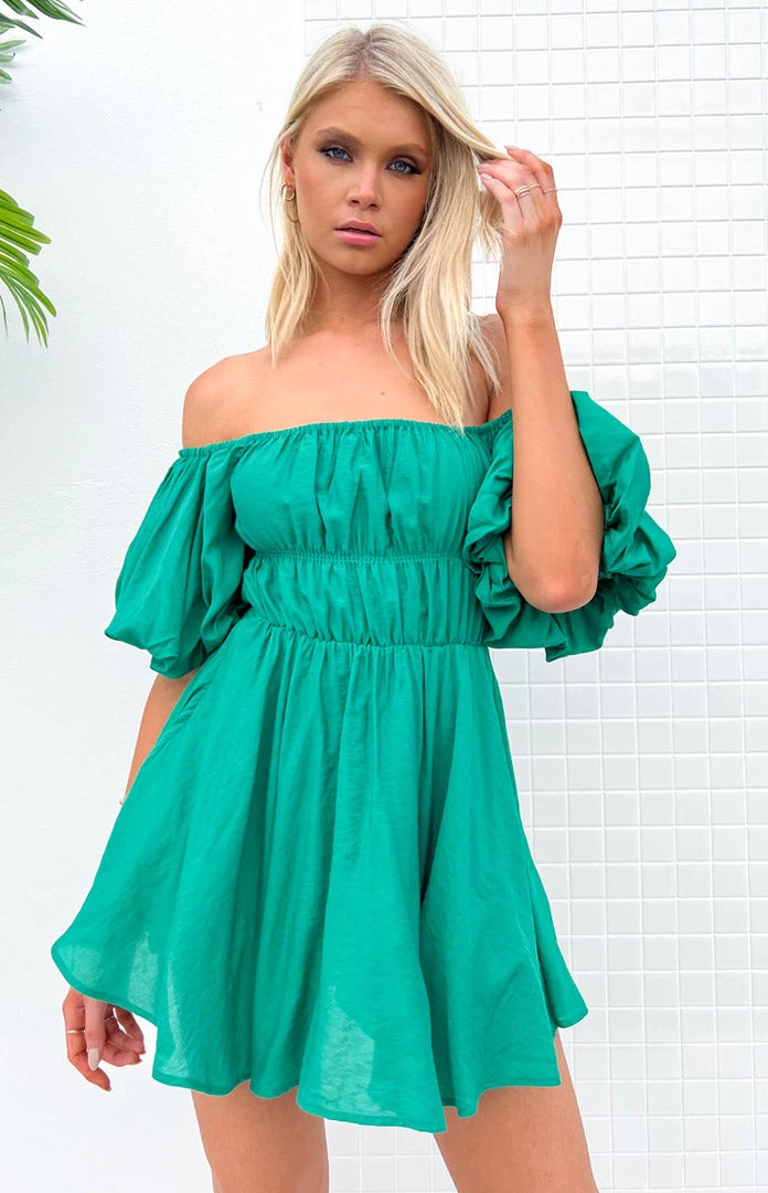 Beginning Boutique Paradise Puff Sleeve Dress Green 1 Beginning Boutique Paradise Puff Sleeve Dress Green