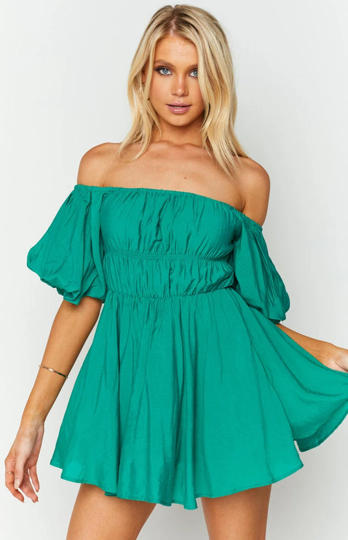 Beginning Boutique Paradise Puff Sleeve Dress Green 3 Beginning Boutique Paradise Puff Sleeve Dress Green