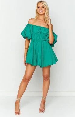 Beginning Boutique Paradise Puff Sleeve Dress Green
