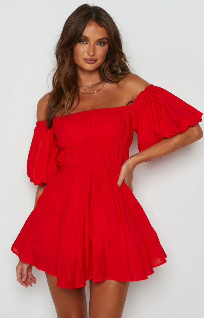 BB Exclusive Dresses Paradise Puff Sleeve Dress Red 3 BB Exclusive Dresses Paradise Puff Sleeve Dress Red