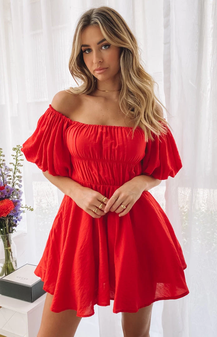 BB Exclusive Dresses Paradise Puff Sleeve Dress Red 1 BB Exclusive Dresses Paradise Puff Sleeve Dress Red