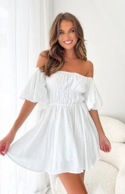 Beginning Boutique Paradise Puff Sleeve Dress White