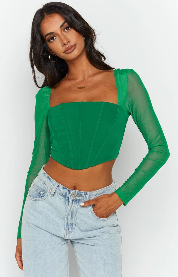 Beginning Boutique Parisian Green Corset Top Tops 3 Beginning Boutique Parisian Green Corset Top Tops