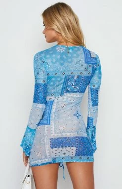 Beginning Boutique Patchwork Long Sleeve Mini Dress Blue 11 Beginning Boutique Patchwork Long Sleeve Mini Dress Blue