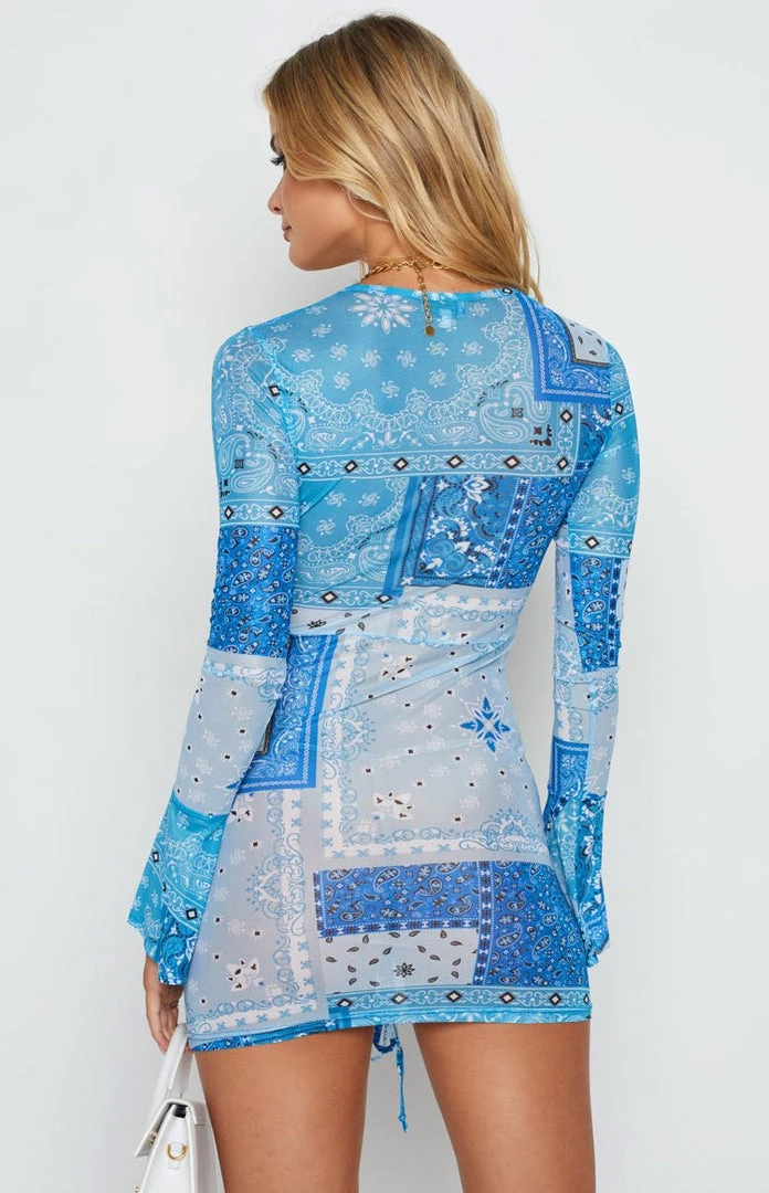 Beginning Boutique Patchwork Long Sleeve Mini Dress Blue 5 Beginning Boutique Patchwork Long Sleeve Mini Dress Blue