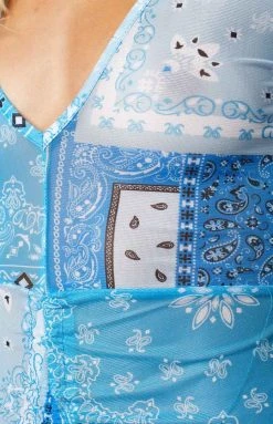 Beginning Boutique Patchwork Long Sleeve Mini Dress Blue 12 Beginning Boutique Patchwork Long Sleeve Mini Dress Blue