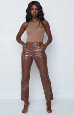 Beginning Boutique Peta PU Pants Brown