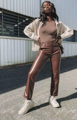 Beginning Boutique Peta PU Pants Brown