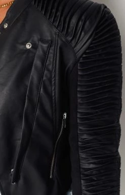 Beginning Boutique Outerwear Picture This Ribbed Sleeve Jacket Black PU