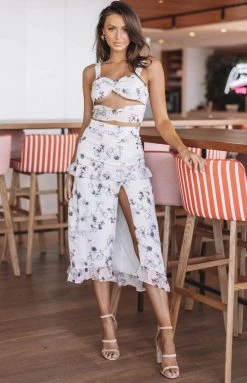 The Edit Spring Flora Laced Crop Top Pink Floral Tops