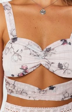 The Edit Spring Flora Laced Crop Top Pink Floral Tops