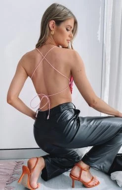 Beginning Boutique Psychedelic Dream Backless Top Pink Tops