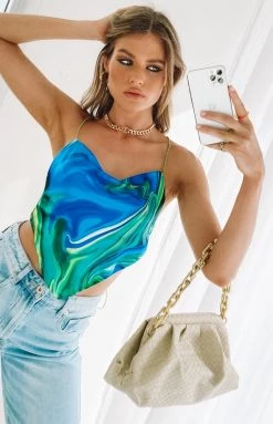 Beginning Boutique Tops Psychedelic Dream Backless Top Green