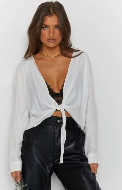 Beginning Boutique Olive Tie Up Shirt White