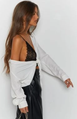 Beginning Boutique Olive Tie Up Shirt White