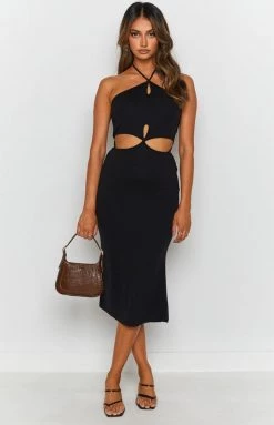 Beginning Boutique Quanah Cut Out Midi Dress Black
