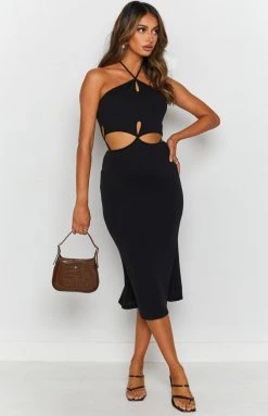 Beginning Boutique Quanah Cut Out Midi Dress Black