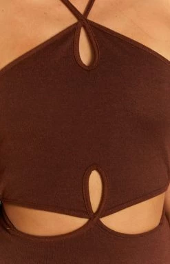 Beginning Boutique Dresses Quanah Cut Out Midi Dress Brown