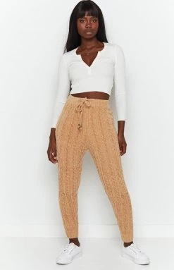 Beginning Boutique Bottoms Queenstown Cable Knit Pants Tan