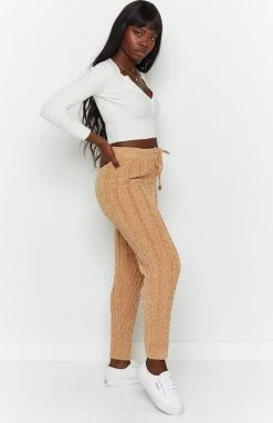 Beginning Boutique Bottoms Queenstown Cable Knit Pants Tan