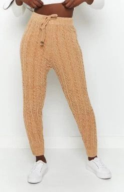 Beginning Boutique Bottoms Queenstown Cable Knit Pants Tan