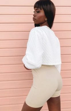 BB Exclusive Quilted Crop Sweater White Outerwear