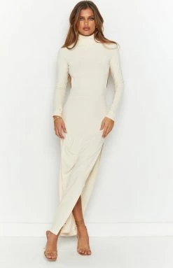 BB Exclusive Dresses Quincy Beige Open Back Midi Dress