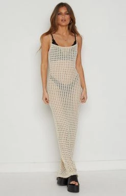 BB Exclusive Rain Dance Cream Crochet Midi Dress