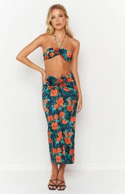 BB Exclusive Rani Red Floral Maxi Skirt