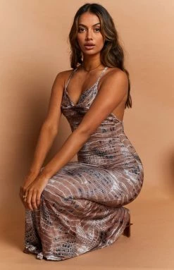 Beginning Boutique Rayner Low Back Maxi Dress Brown Dresses