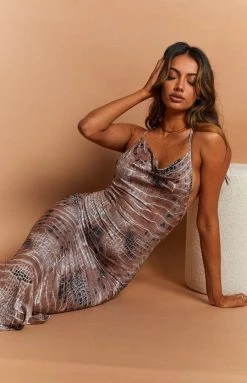 Beginning Boutique Rayner Low Back Maxi Dress Brown Dresses