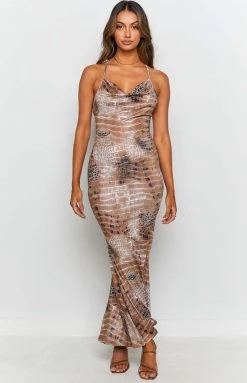 Beginning Boutique Rayner Low Back Maxi Dress Brown Dresses