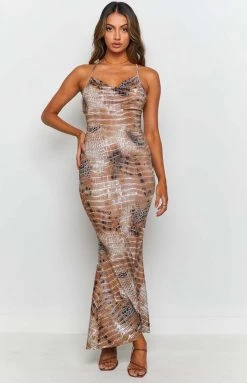 Beginning Boutique Rayner Low Back Maxi Dress Brown Dresses