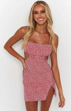 BB Exclusive New Jenna Red Print Cut Out Mini Dress