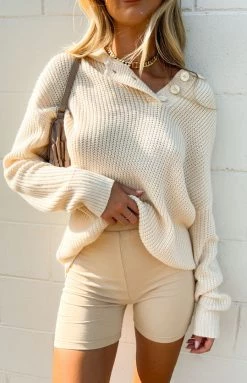 Beginning Boutique Long Sleeve Tops Reid Cream Collared Jumper