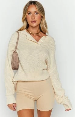 Beginning Boutique Long Sleeve Tops Reid Cream Collared Jumper
