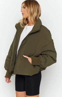 Beginning Boutique Remi Puffer Jacket Khaki